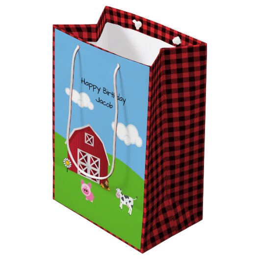 Boerderij Barnyard Animal Birthday Medium Gift Bag Medium Cadeauzakje (Voorkant Gekanteld)
