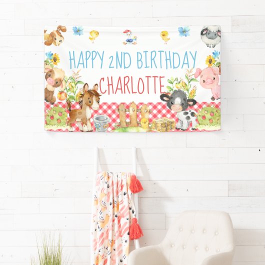 Boerderij Barnyard Animal Birthday Table Achtergro Spandoek (Insitu)