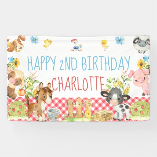 Boerderij Barnyard Animal Birthday Table Achtergro Spandoek (Horizontaal)