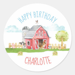 Boerderij Barnyard Animal Happy Birthday Ronde Sticker