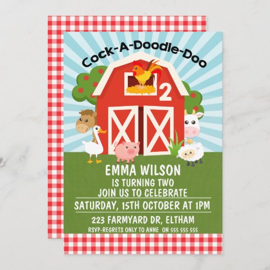 Boerderij Barnyard Animals 2e verjaardag Kaart (Voorkant / Achterkant)