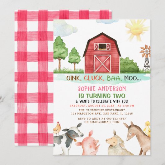 Boerderij Barnyard Animals 2e verjaardag Kaart (Voorkant / Achterkant)