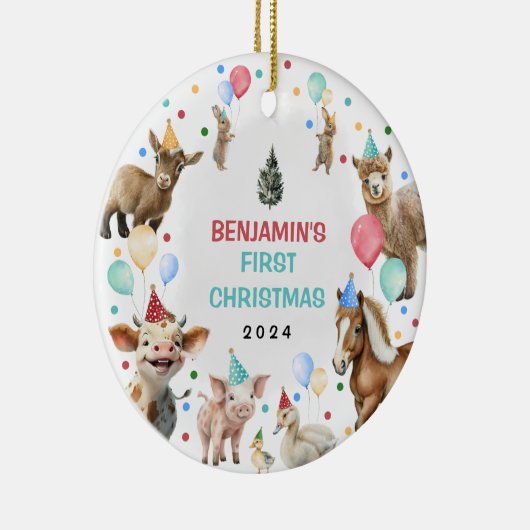 Boerderij Barnyard Animals Confetti Baby 1st Chris Keramisch Ornament (Rechts)