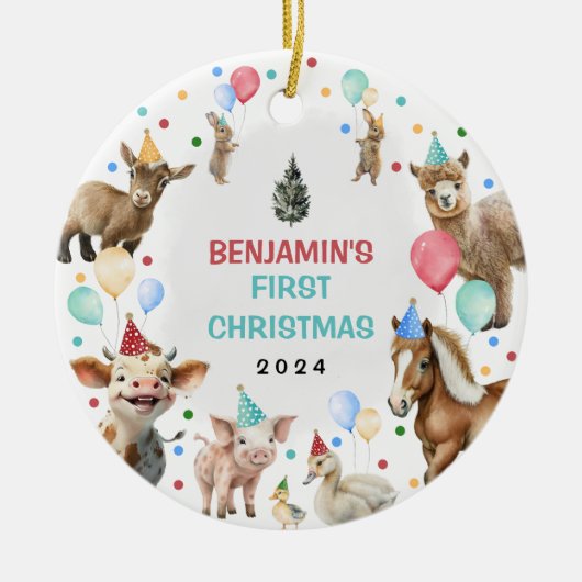 Boerderij Barnyard Animals Confetti Baby 1st Chris Keramisch Ornament (Voorkant)