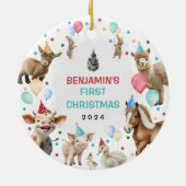 Boerderij Barnyard Animals Confetti Baby 1st Chris Keramisch Ornament (Achterkant)