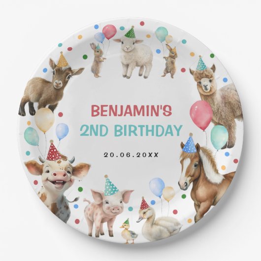 Boerderij Barnyard Animals Confetti Birthday Boy Papieren Bordje (Voorkant)