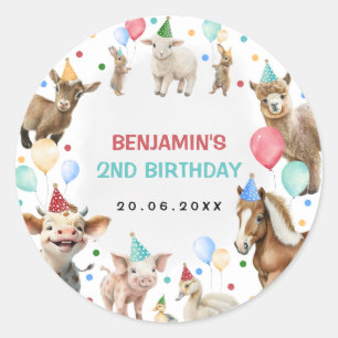 Boerderij Barnyard Animals Confetti Birthday Boy Ronde Sticker