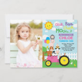 Boerderij Barnyard Animals Old MacDonald Girl Birt Kaart (Voorkant)