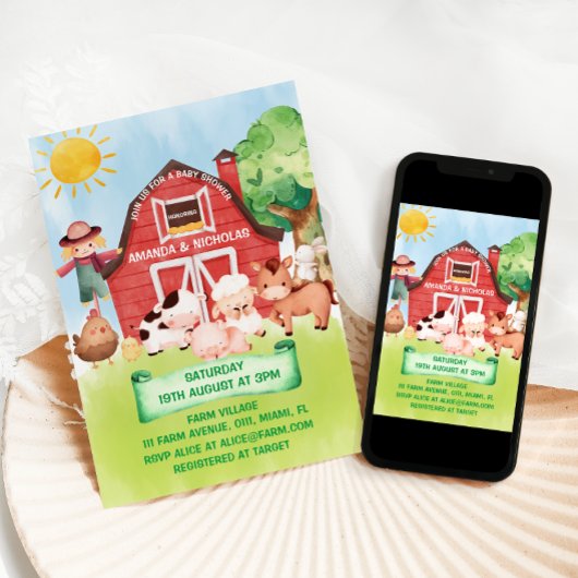 Boerderij Barnyard Animals Schattige Baby shower Kaart