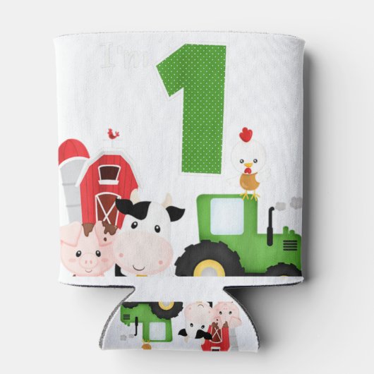 Boerderij Barnyard Animals Tractor 1e verjaardag 1 Blikjeskoeler (Achterkant)
