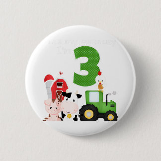 Boerderij Barnyard Animals Tractor 3e verjaardag 3 Ronde Button 5,7 Cm