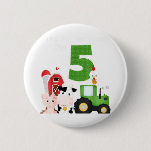 Boerderij Barnyard Animals Tractor 5 jaar Ronde Button 5,7 Cm