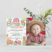 Boerderij Barnyard Animals Verjaardag Fotouitnodig Bedankkaart (Staand voorkant)