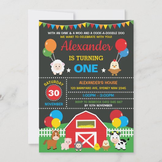 Boerderij Barnyard Animals Verjaardagsfeest school Kaart (Voorkant)