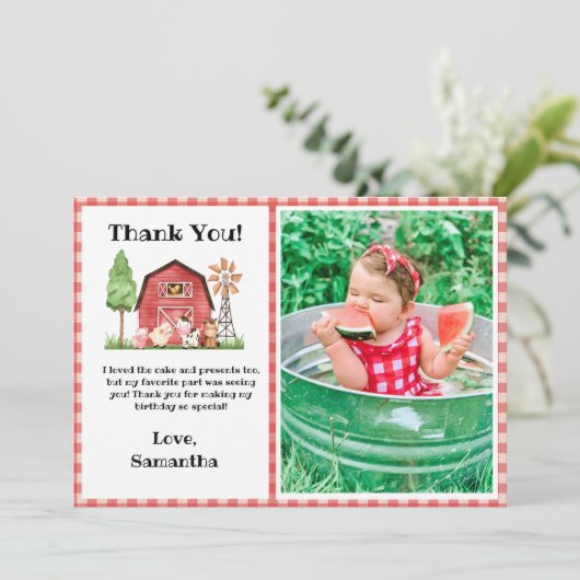 Boerderij/Barnyard Birthday Hartelijk dank voor uw Bedankkaart (Staand voorkant)