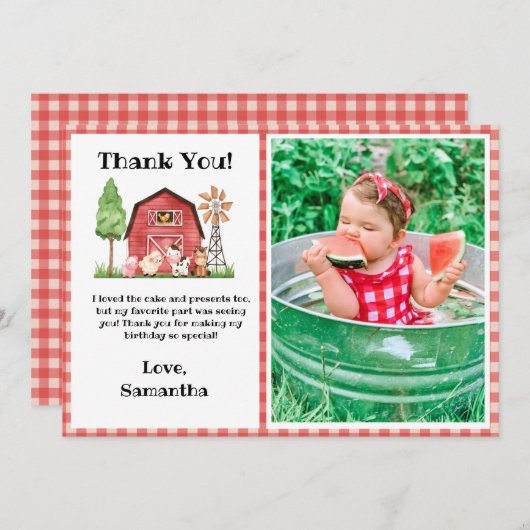 Boerderij/Barnyard Birthday Hartelijk dank voor uw Bedankkaart (Voorkant / Achterkant)
