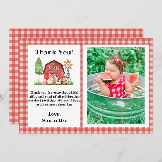 Boerderij/Barnyard Birthday Hartelijk dank voor uw Kaart (Voorkant / Achterkant)