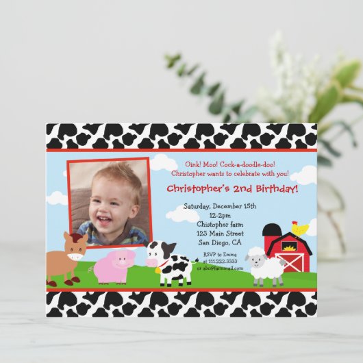 Boerderij Barnyard Birthday Invitations Kaart (Staand voorkant)