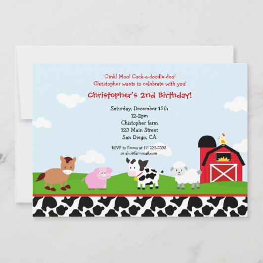 Boerderij Barnyard Birthday Invitations Kaart (Voorkant)