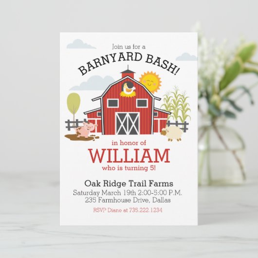 Boerderij Barnyard Birthday Party Invitation Aankondiging (Staand voorkant)