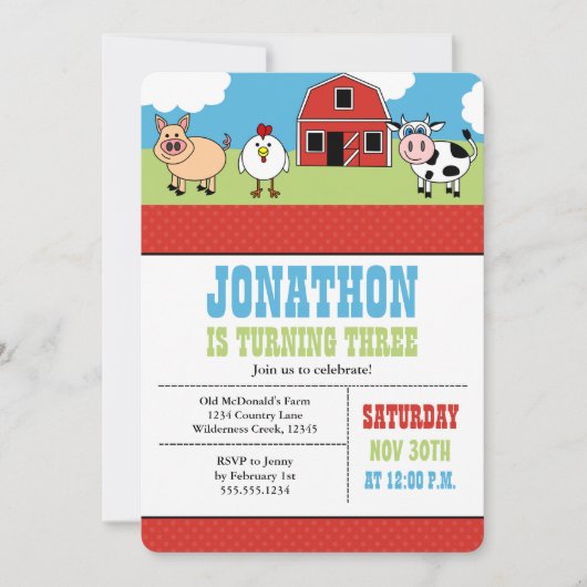 Boerderij Barnyard Birthday Party Invitation Kaart (Voorkant)