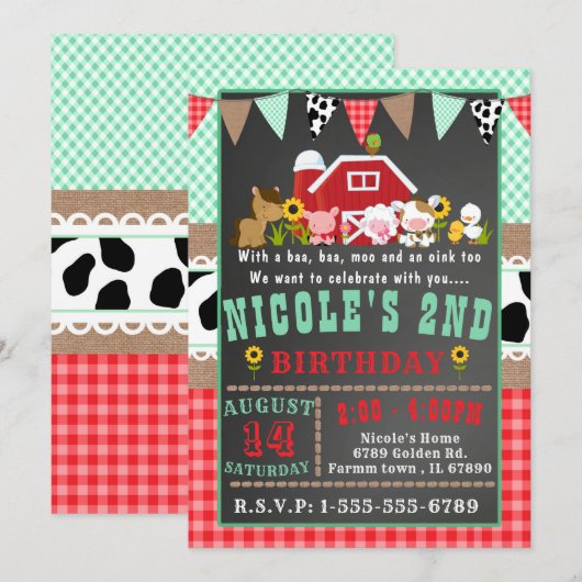 Boerderij Barnyard Birthday Party Kaart (Voorkant / Achterkant)