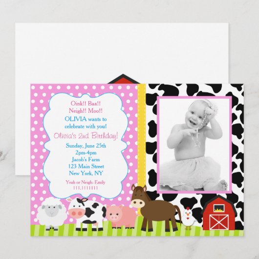 Boerderij Barnyard Birthday Party Kaart (Voorkant / Achterkant)