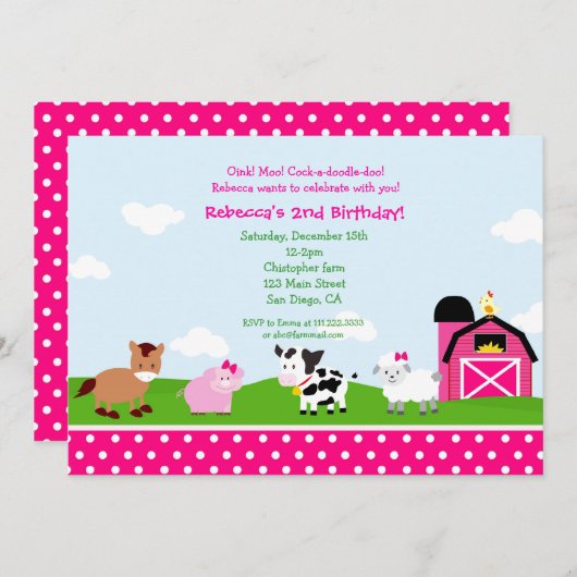 Boerderij Barnyard Birthday Uitnodigingen voor mei (Voorkant / Achterkant)