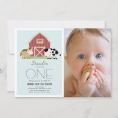 Boerderij Barnyard Blue Boy Foto 1e Verjaardag Kaart (Voorkant)