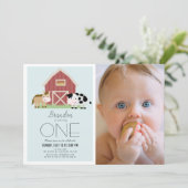 Boerderij Barnyard Blue Boy Foto 1e Verjaardag Kaart (Staand voorkant)