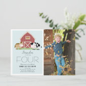 Boerderij Barnyard Blue Boy Foto Verjaardag Kaart (Staand voorkant)