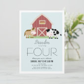 Boerderij Barnyard Blue Boy Verjaardag Kaart (Staand voorkant)