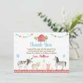 Boerderij Barnyard Boerderij Dierenverjaardag Bedankkaart (Staand voorkant)