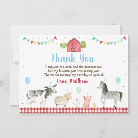 Boerderij Barnyard Boerderij Dierenverjaardag Bedankkaart (Voorkant)
