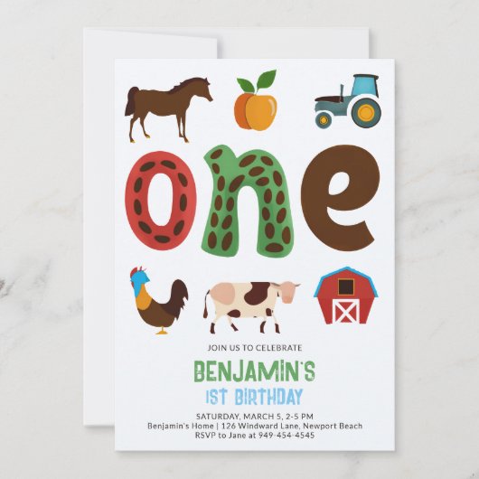 Boerderij Barnyard Dieren Fruits Schattige 1e Verj Kaart (Voorkant)