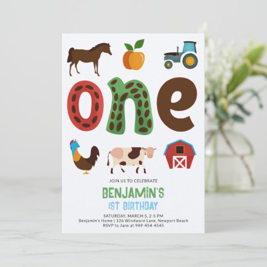 Boerderij Barnyard Dieren Fruits Schattige 1e Verj Kaart (Staand voorkant)