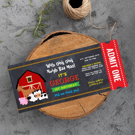 Boerderij Barnyard Entrance Ticket Pass Birthday Kaart