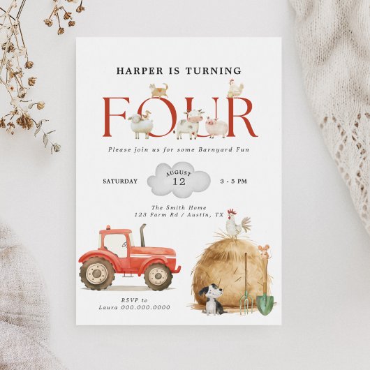 Boerderij Barnyard Fun Vierde Verjaardag Kaart