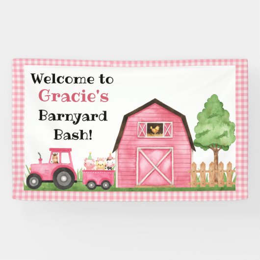 Boerderij / Barnyard Pink Birthday Banner (Horizontaal)