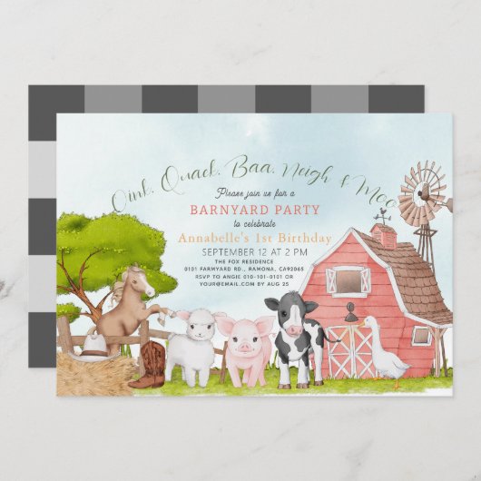 Boerderij Barnyard Rodeo Waterverf 1e Verjaardag Kaart (Voorkant / Achterkant)