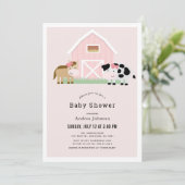 Boerderij Barnyard Roze Meisje Baby shower Kaart (Staand voorkant)