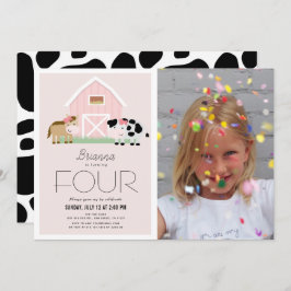 Boerderij Barnyard Roze Meisje Foto Verjaardag Kaart