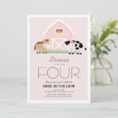 Boerderij Barnyard Roze Meisje Verjaardag Kaart (Staand voorkant)