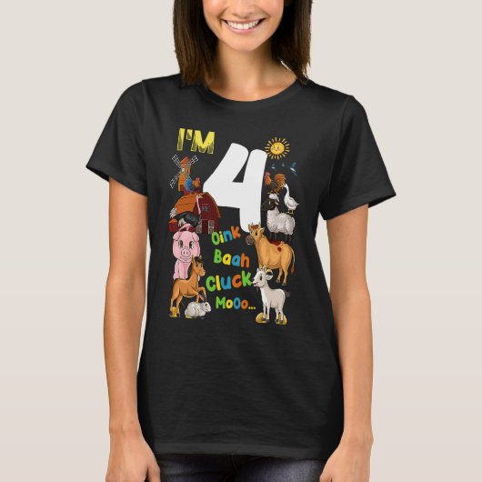 Boerderij Barnyard Theme Pig Koe Horse 4th Birthda T-shirt (Voorkant)