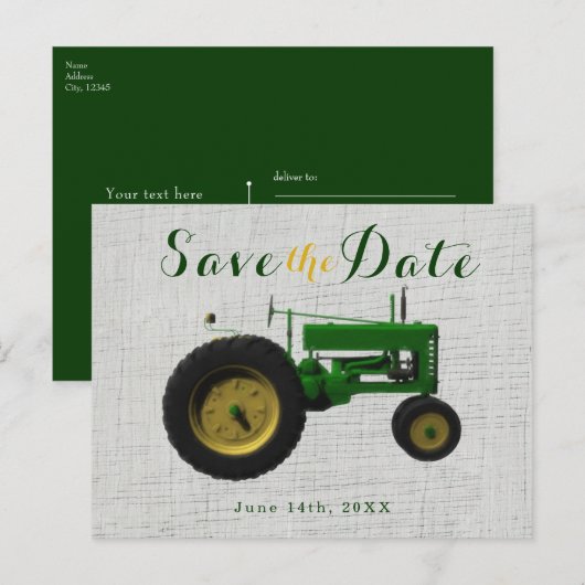 Boerderij Barnyard Tractor Save the Date Invitatio Aankondigingskaart (Voorkant / Achterkant)