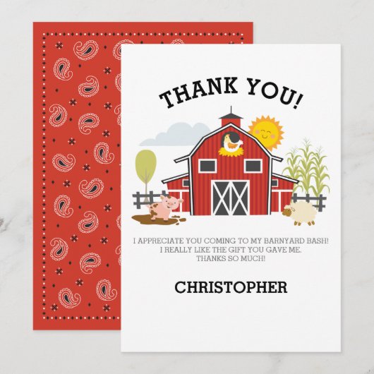 Boerderij Barnyard Verjaardag Bedankt Card (Voorkant / Achterkant)