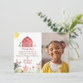 Boerderij Barnyard Verjaardag rode cheque Foto Bedankkaart (Staand voorkant)