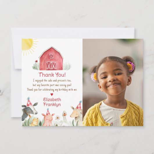 Boerderij Barnyard Verjaardag rode cheque Foto Bedankkaart (Voorkant)