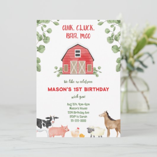 Boerderij Barnyard Verjaardagsfeestuitnodiging Kaart (Staand voorkant)