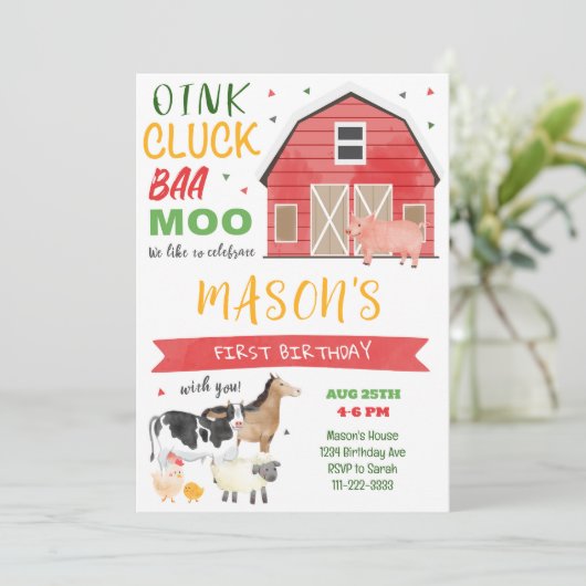 Boerderij Barnyard Verjaardagsuitnodiging Kaart (Staand voorkant)